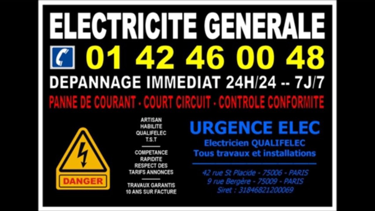 ELECTRICIEN PARIS 16eme - 0142460048 - DEPANNAGE ELECTRICITE URGENT IMMEDIAT 24/24 7/7