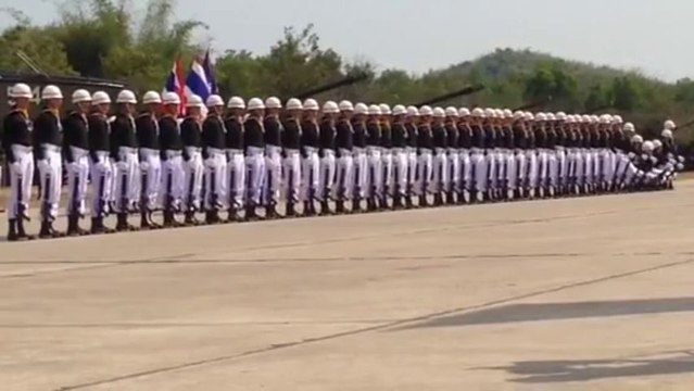 Awesome military parade, jumping like dominos synchronized! Crazy.