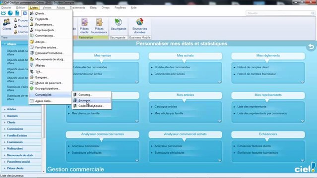 CIEL Gestion Commerciale :Options du menu liste etape 1
