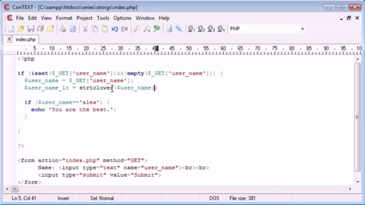 47 - String Functions Upper  Lower Case Conversion inside php on Gegasoft