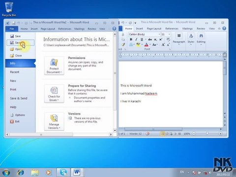 Lesson 2 Save Save as Open (Microsoft Office Word 2007_2010 Free Tutorial Urdu Hindi Video Training taleem.tv Pakistan Education