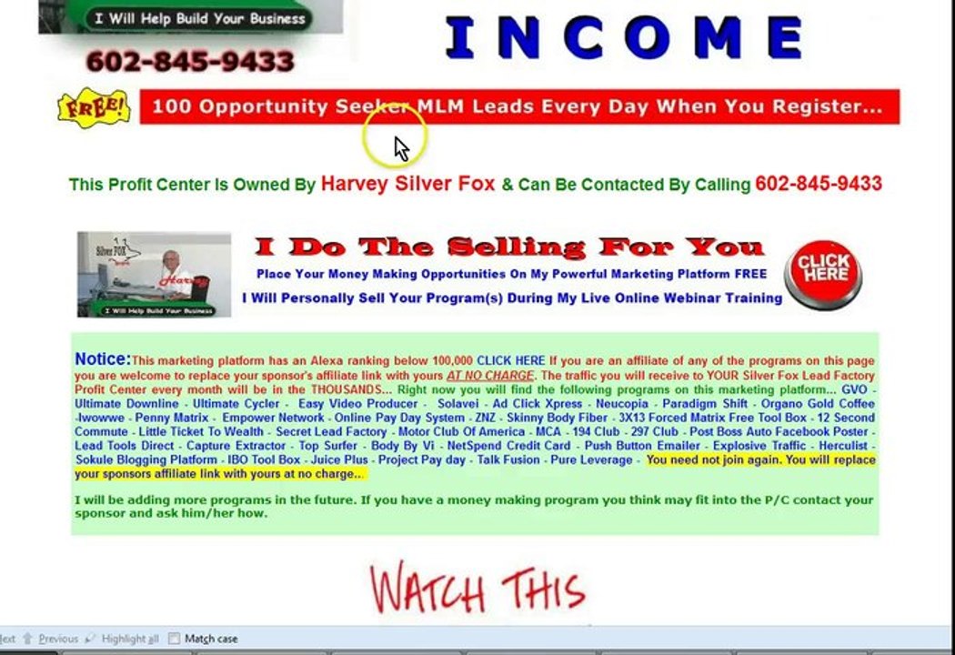 Silver Fox Lead Factory Training | Place Your Opportunity FREE My Profit Center I Will Do the Selling For You