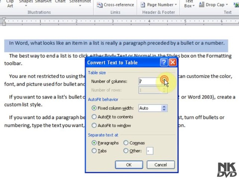 Lesson  33 Convert Text to Table (Microsoft Office Word 2007_2010 Free Tutorial Urdu Hindi Video Training taleem.tv Pakistan Education