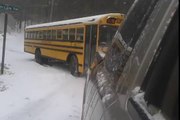 School Bus Snared by Icy Roads
