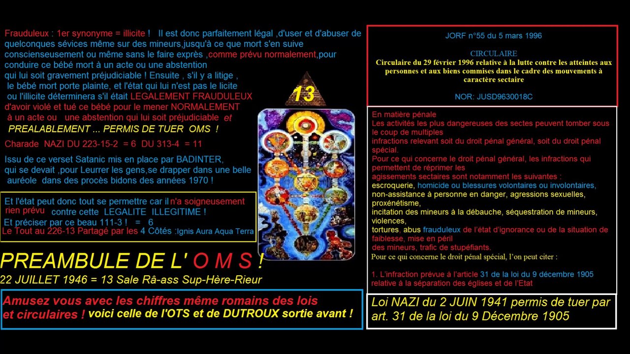 Pour la mort sans peine jusqu'aux enfants:Robert Badinter loi SAtanic 223-15-2