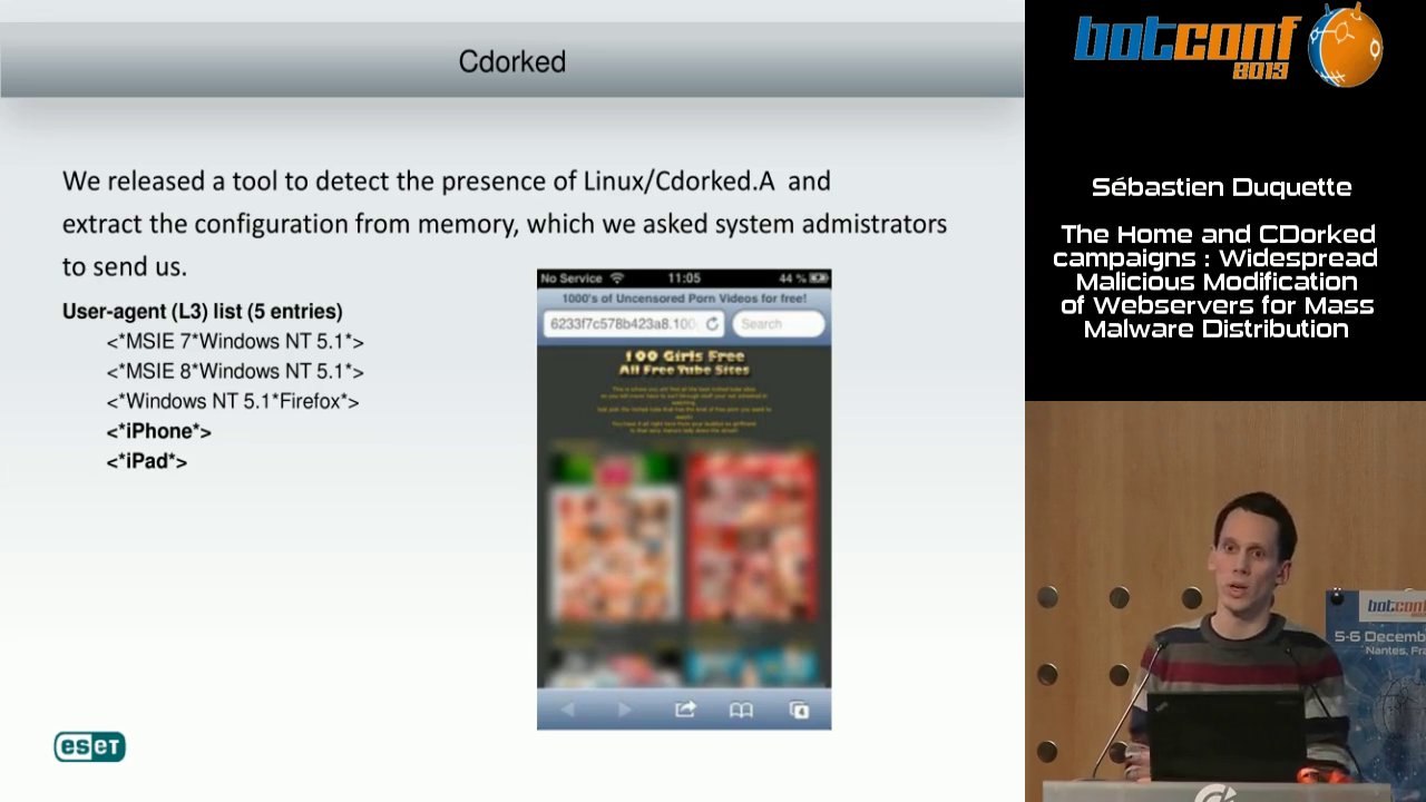 10 – Sébastien Duquette - The Home and CDorked campaigns : Widespread Malicious Modification of Webservers for Mass Malware Distribution