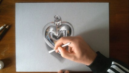 3D illusion drawing - Chrome HEART Pendant - HD time lapse video