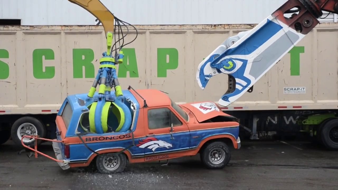 Seahawks fans obliterated a Ford Bronco with he...