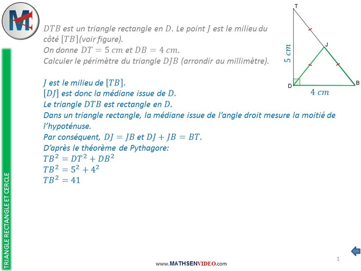Comment Calculer Un Coté D un Triangle Rectangle Exercice: Calcul avec la médiane issue de l'angle droit - Vidéo Dailymotion