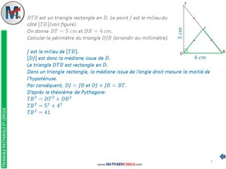 Exercice: Calcul avec la médiane issue de l'angle droit