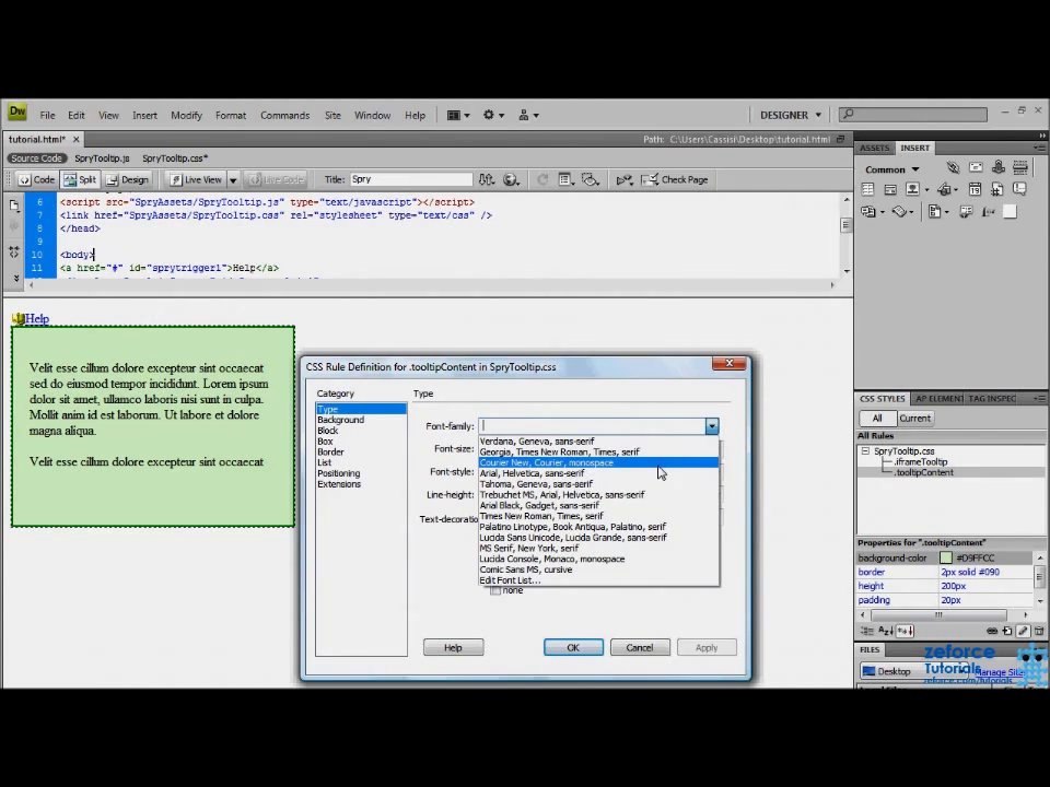 Dreamweaver: Customize Spry Tool Tips - Tutorial