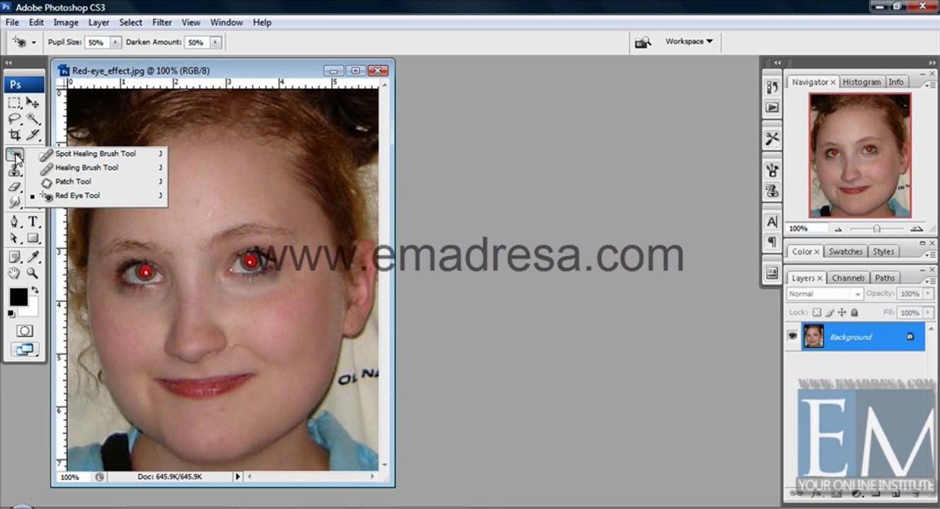 Red Eye Basic Photoshop Tutorials in URDU, Hindi by Emadresa