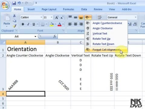 Lesson 13 Orientation Text Merge Cell Wrip Microsoft Office Excel 2007 2010 free Educational video Training Tutorials in Urdu Hindi language
