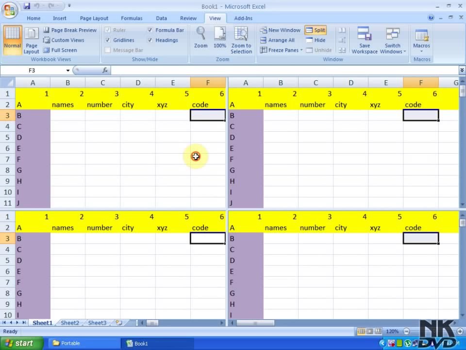 Lesson 88 The Split Microsoft Office Excel 2007 2010 free Educational video Training Tutorials in Urdu Hindi language