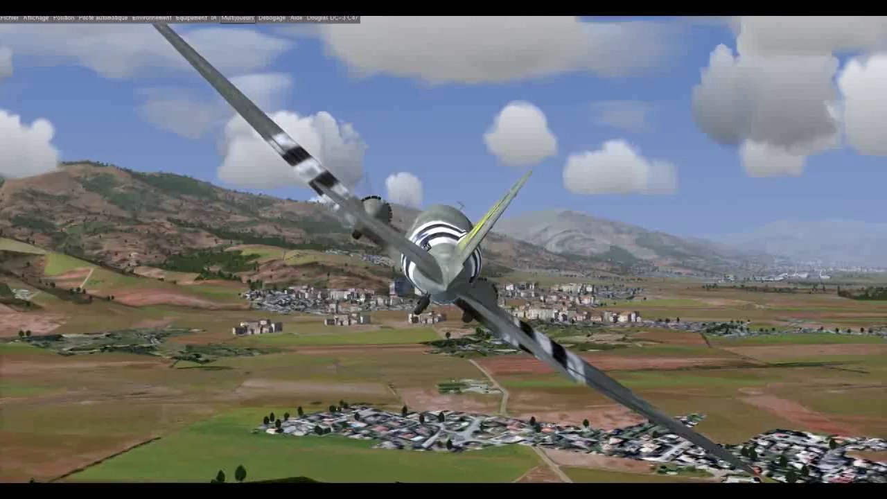 Flightgear DC3 JsbSim tests de freinage avec un train "classique".