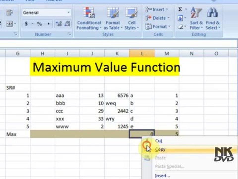 Lesson 30 The Maximum Number Microsoft Office Excel 2007 2010 free Educational video Training Tutorials in Urdu Hindi language