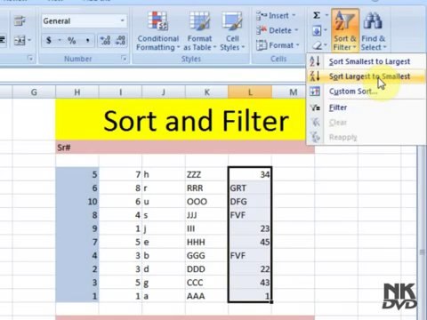 Lesson 36 The Sort Microsoft Office Excel 2007 2010 free Educational video Training Tutorials in Urdu Hindi language