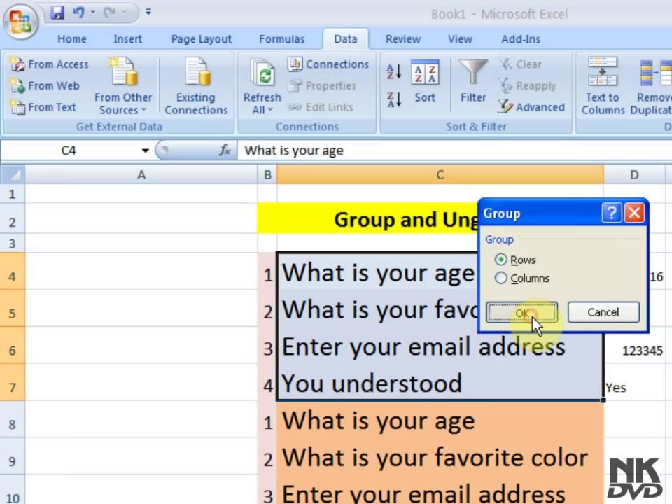 Lesson 80 The Group _ Ungroup Microsoft Office Excel 2007 2010 free Educational video Training Tutorials in Urdu Hindi language