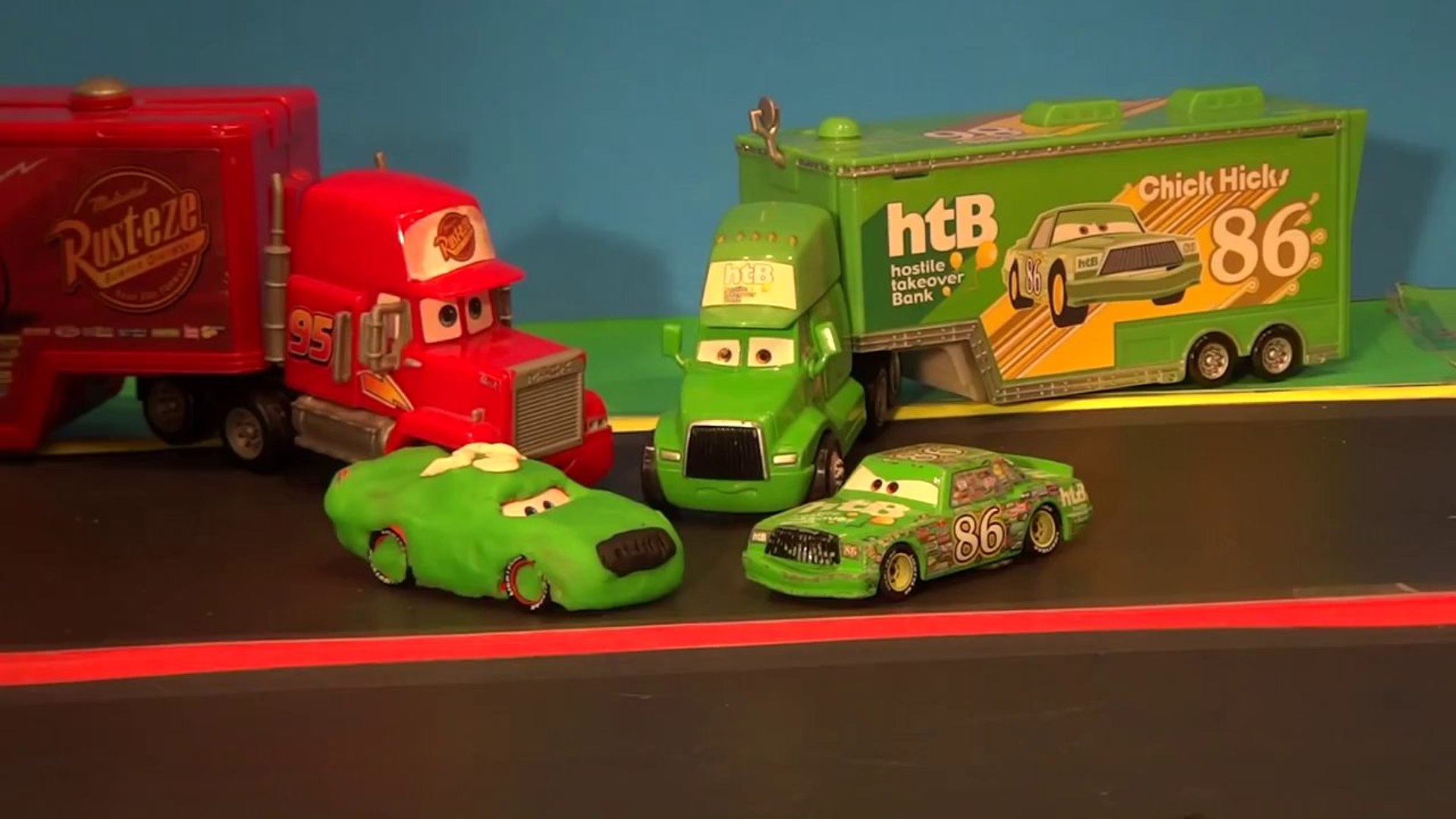 Play Doh Lightning McQueens Nightmare he joins the Chick Hicks Race Team with Play Doh fun video