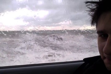 Huge Waves Batter Train Window on England's South Coast