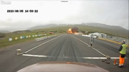Jet crashes incredibly close to Icelandic drag racers