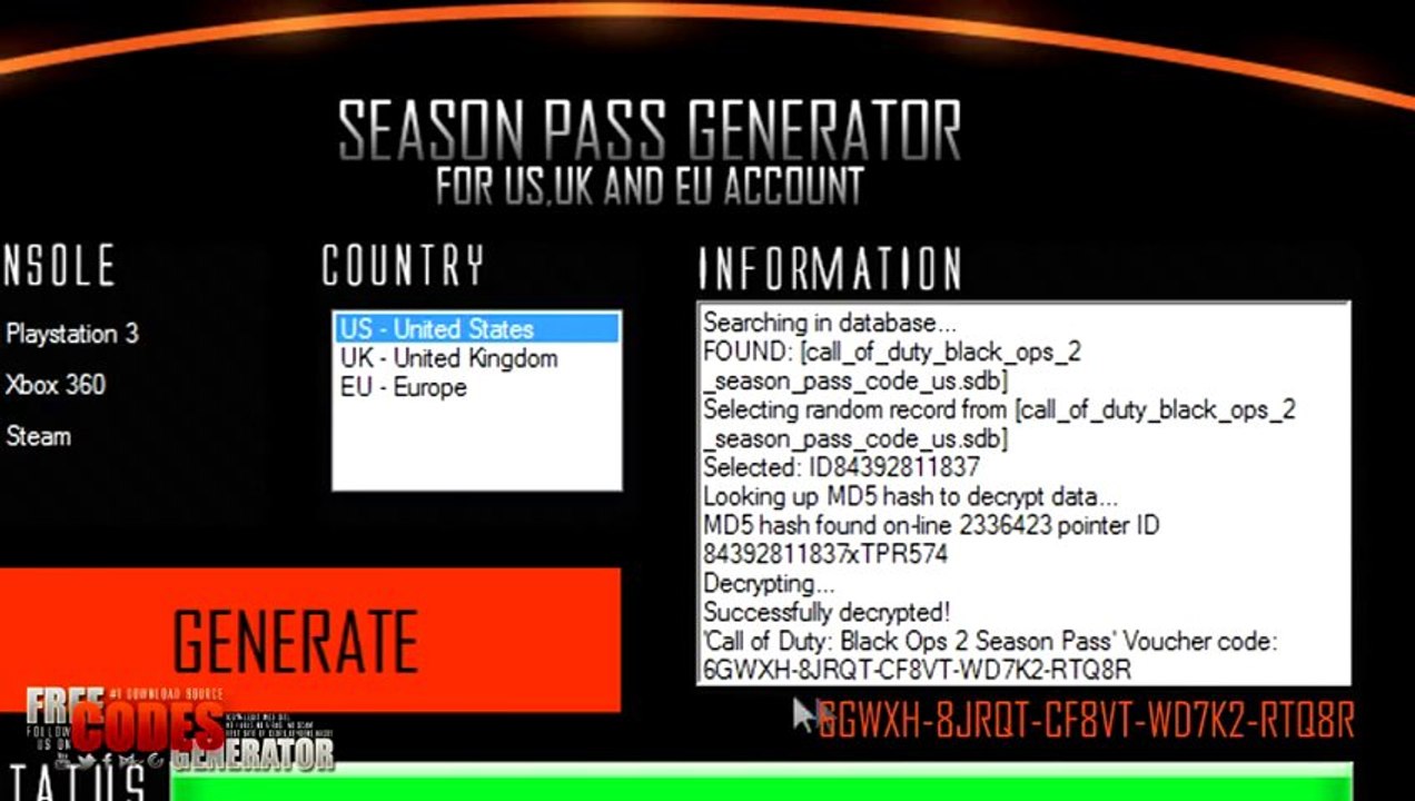 FREE Black Ops 2 Season Pass Codes Generator February 2014
