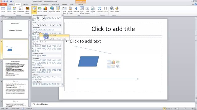 Lesson 04.8 Inserting Shapes - MS PowerPoint Urdu and Hindi language by Microsoft Office Power Point 2010 free online video Training Tutorials