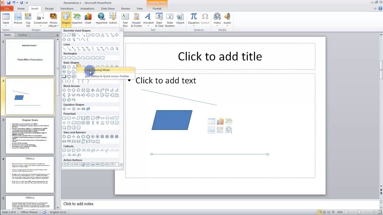 Lesson 04.8 Inserting Shapes - MS PowerPoint Urdu and Hindi language by Microsoft Office Power Point 2010  free online video Training Tutorials