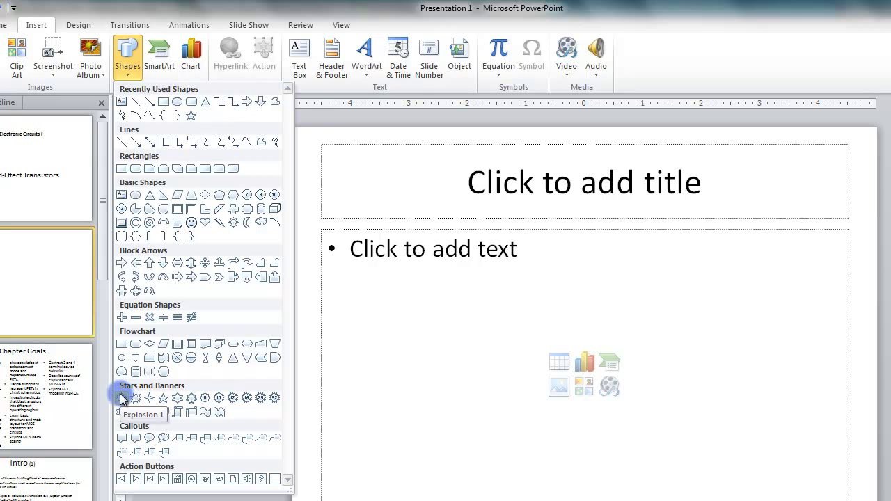 Lesson 10.1 Inserting Autoshapes - MS PowerPoint by Microsoft Office Power Point 2010  free online video Training Tutorials Urdu and Hindi language