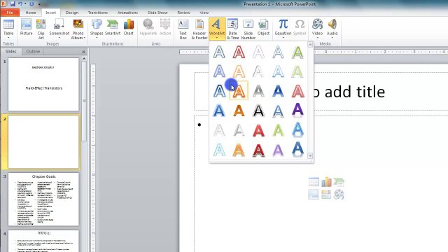 Lesson 10.5 Inserting WordArt - MS PowerPoint by Microsoft Office Power Point 2010 free online video Training Tutorials Urdu and Hindi language
