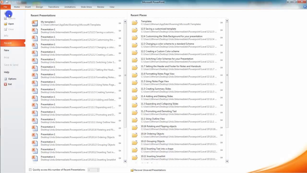 Lesson 12.5 Saving a Customized Template - MS PowerPoint by Microsoft Office Power Point 2010  free online video Training Tutorials Urdu and Hindi language