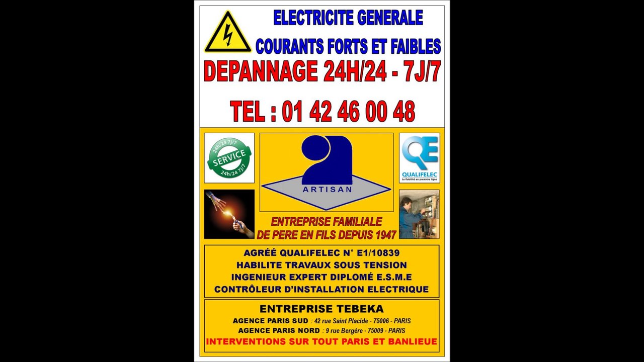 ELECTRICITE PARIS 16eme - 0142460048 - QUALIFELEC - DEPANNAGE IMMEDIAT 24/24 7/7   ---   75016