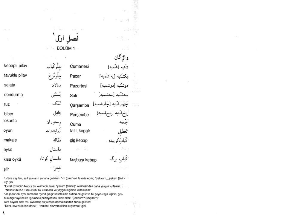 Farsca Türkce kelime Çalışması -  I