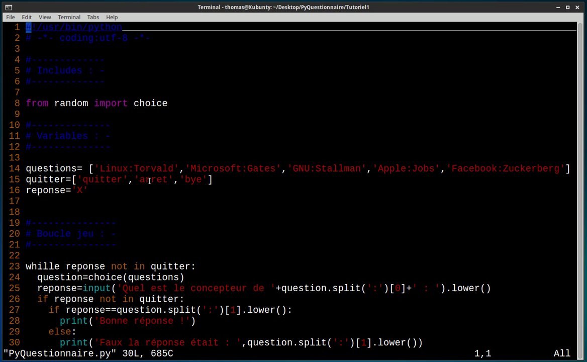 Questionnaire Python - partie 1