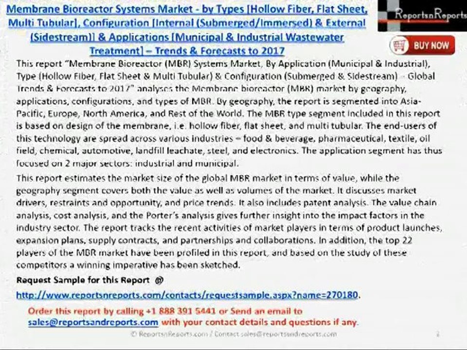 Membrane Bioreactor Systems Market 2017