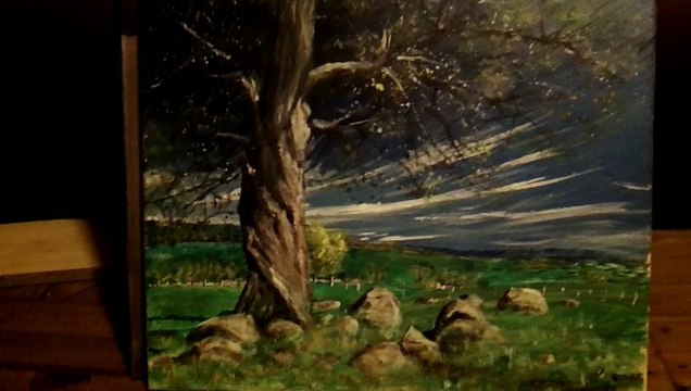 le vieux chene paysage aubrac peinture acrylique