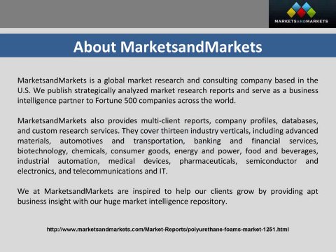 Polyurethane Foams Market Forecast $61.9 Billion 2018