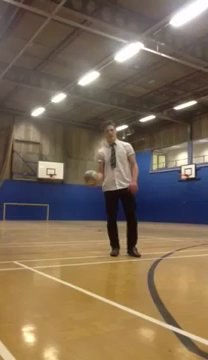 Guy Lands Rugby Ball Trick Shot on Basketball Court