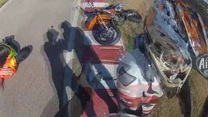 Supermoto Bike Gets Wiped Out By Racing Scooter!