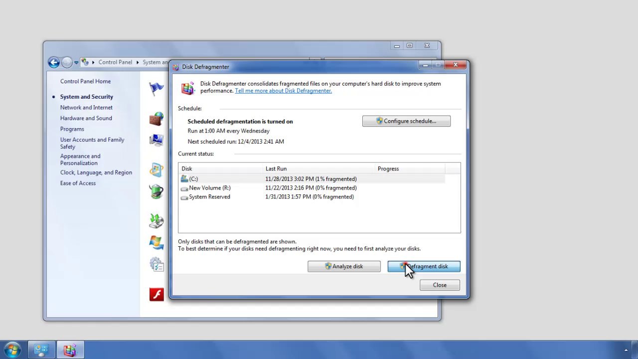 Defragment your Hard Drive using Windows Disk Defrag Tool