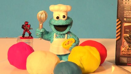 Play Doh 6 Surprise Eggs from Halo Universe Mega Bloks Battle Pack 3 with Cookie Monster chef