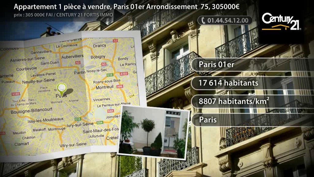 Appartement 1 pièce à vendre, Paris 01er Arrondissement  75, 305000€
