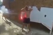 Guy getting drunk and hit by his friends.. Crazy dumb guys!