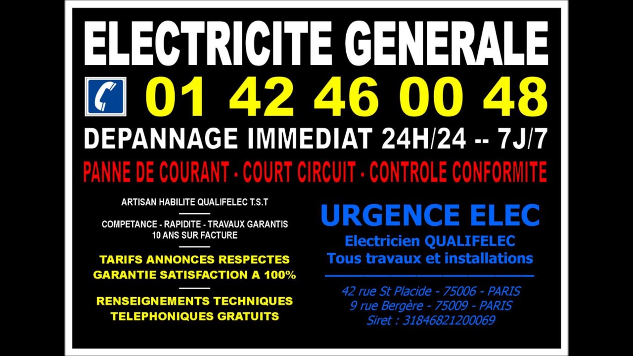 ELECTRICITE SPECIALISTE PARIS 6eme - 0142460048 - PERMANENCE DEPANNAGE 24/24 7/7
