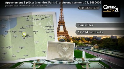 Appartement 3 pièces à vendre, Paris 01er Arrondissement  75, 548000€