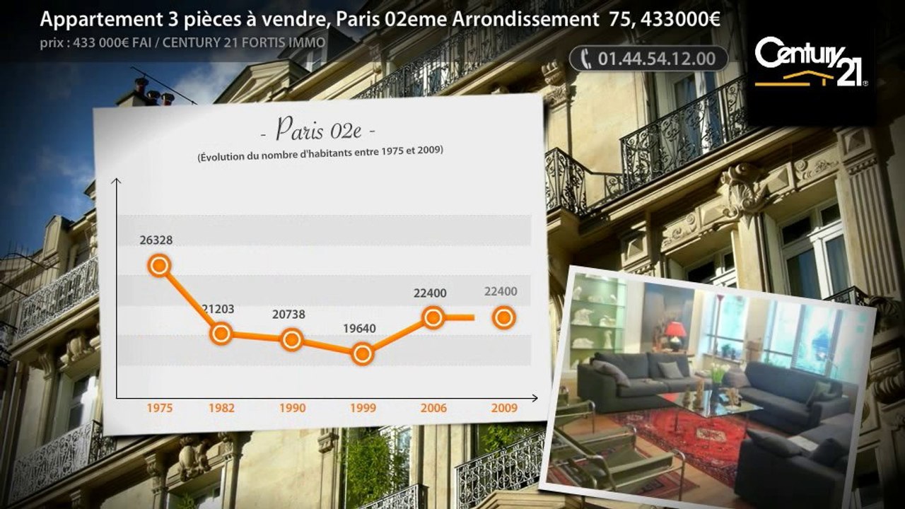 Appartement 3 pièces à vendre, Paris 02eme Arrondissement  75, 433000€