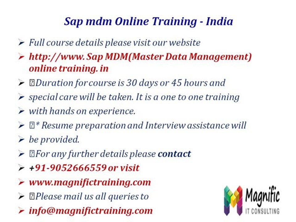 mdm(master data management) Live Online Training for sap - Hyderabad, Andhrapradesh