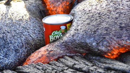 Can Of Chef Boyardee Ravioli Being Smothered By Lava