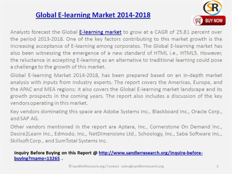 Global E-learning Market 2014-2018