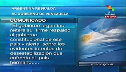 Argentina expresa apoyo a Venezuela y alerta sobre desestabilización